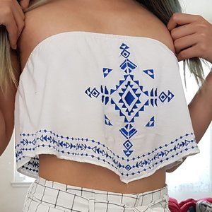 Embroidered Tribal White Crop Top